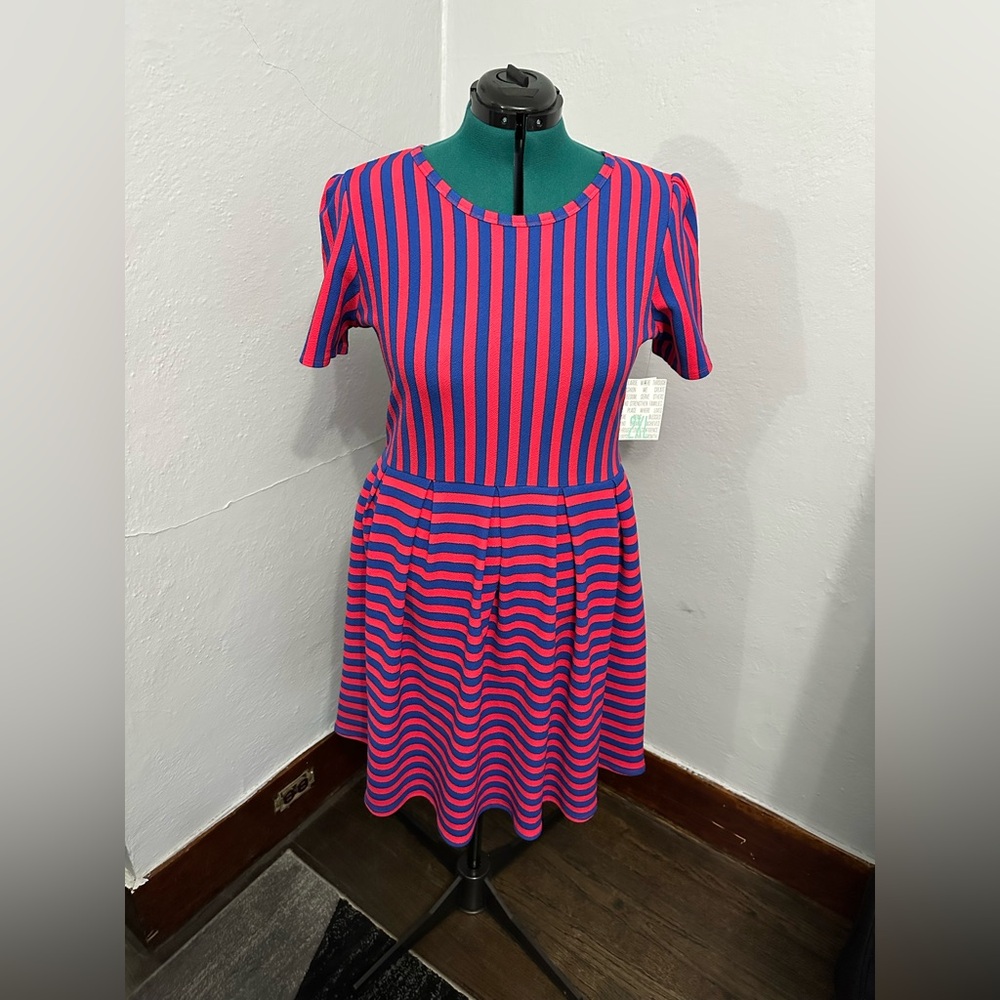 New LuLaRoe Amelia Blue and Red Striped Dress